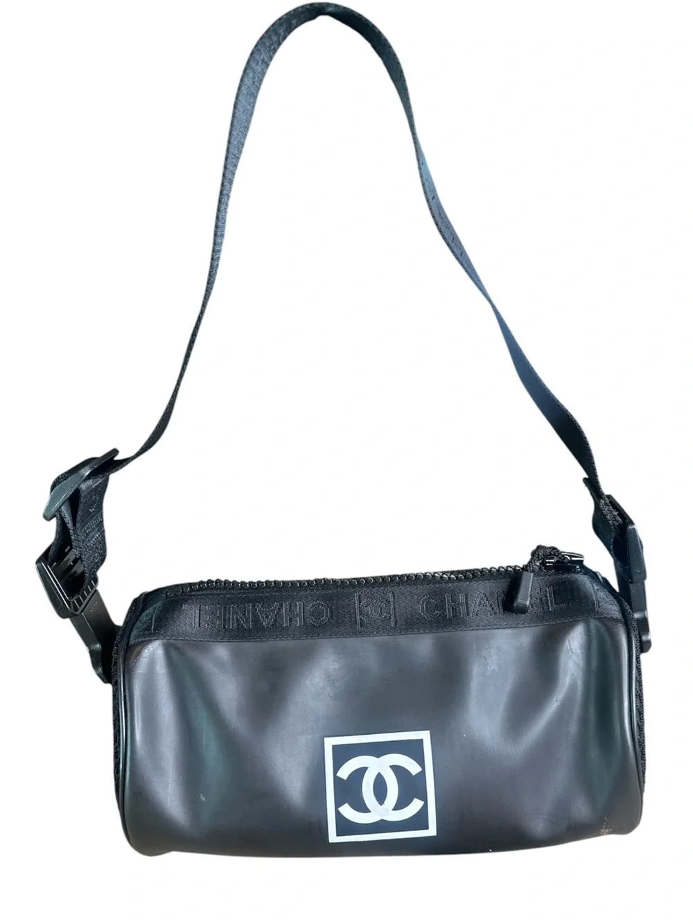 CHANEL Black Leather Logo Bag